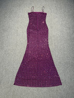 Diamante Sequin Mermaid Evening Gown – Sparkly Satin Slip Dress with Spaghetti Straps
