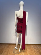 Burgundy Crystal Rhinestone Halter Mini Dress – Sparkly Ruched Party Gown