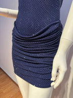 Navy Blue Halter Sparkly Body-con Mini Dress with Ribbon Detail