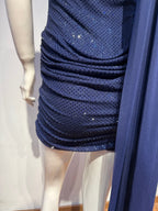 Navy Blue Halter Sparkly Body-con Mini Dress with Ribbon Detail