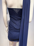 Navy Blue Halter Sparkly Body-con Mini Dress with Ribbon Detail
