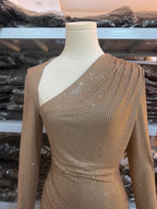Rhinestone Body-con Short Dress – Long Sleeve Mini with Ruched Detail
