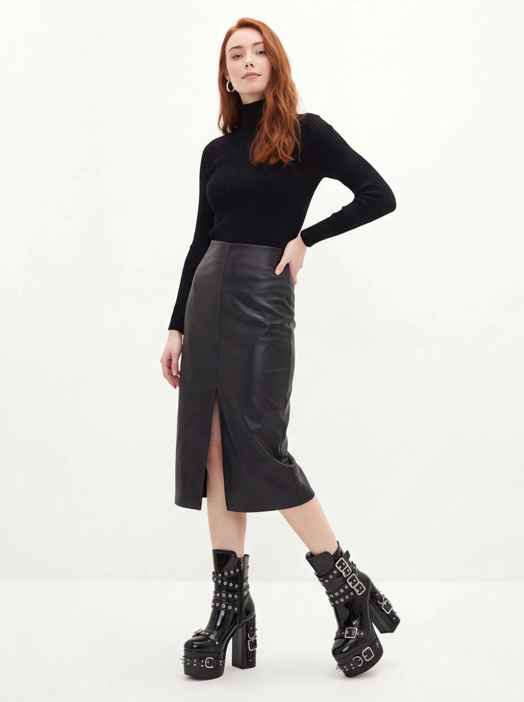 Gothic Studded Platform Buckle Boots – Patent Leather Chunky Heel Ankle Boots for Women - Styeenigma