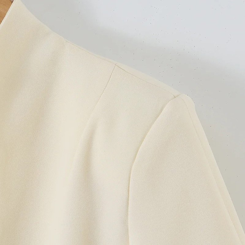 Ivory Peplum Blouse Women's Stand Collar Keyhole Gold Buttons Coat - Styeenigma