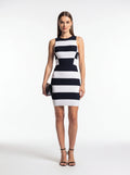 Black and White Striped Bodycon Dress - Women Sleeveless Crew Neck Summer Party Dress
