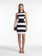 Black and White Striped Bodycon Dress - Women Sleeveless Crew Neck Summer Party Dress
