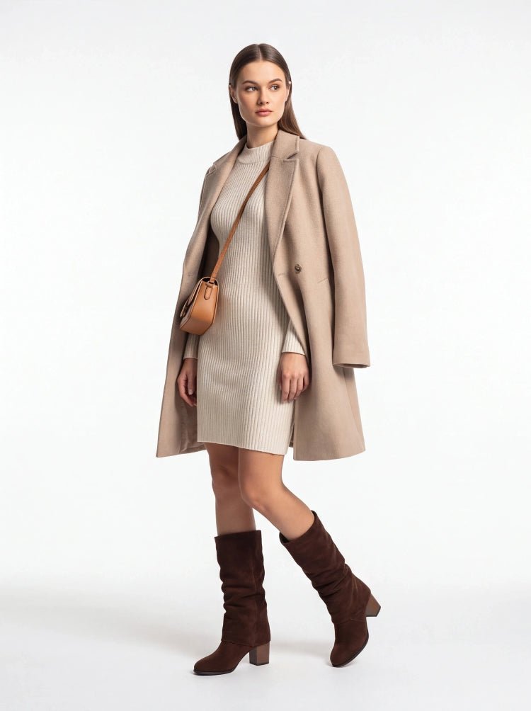 Women's Suede Slouchy Knee High Boots Chunky Block Heel Pull-On Boots - Styeenigma