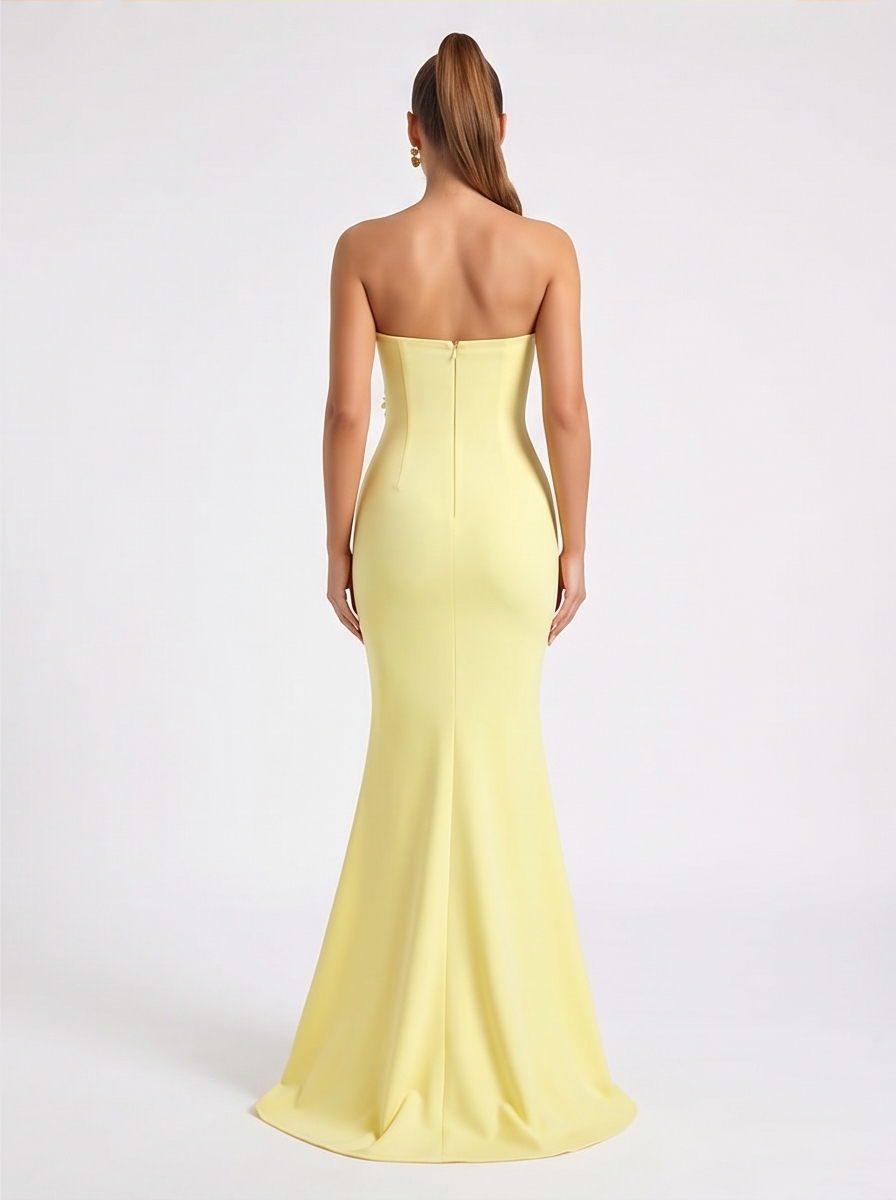 Close-up of 3D Flower Appliqués on Yellow Formal Gown