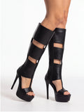 Women's Sexy Platform Stiletto Heel Sandals - Open Toe Cut Out Gladiator Knee High Boots - Styeenigma
