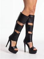 Women's Sexy Platform Stiletto Heel Sandals - Open Toe Cut Out Gladiator Knee High Boots - Styeenigma