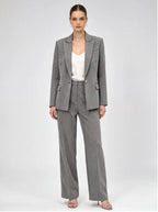 Women's Grey Sparkly Blazer Set - Rhinestone Embellished Suit with Wide Leg Pants for Evening Party - Styeenigma