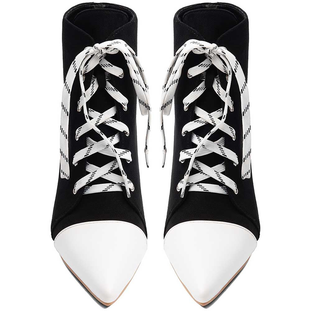 Suede Lace-Up Ankle Boots Pointed Toe Stiletto Heel - Styeenigma