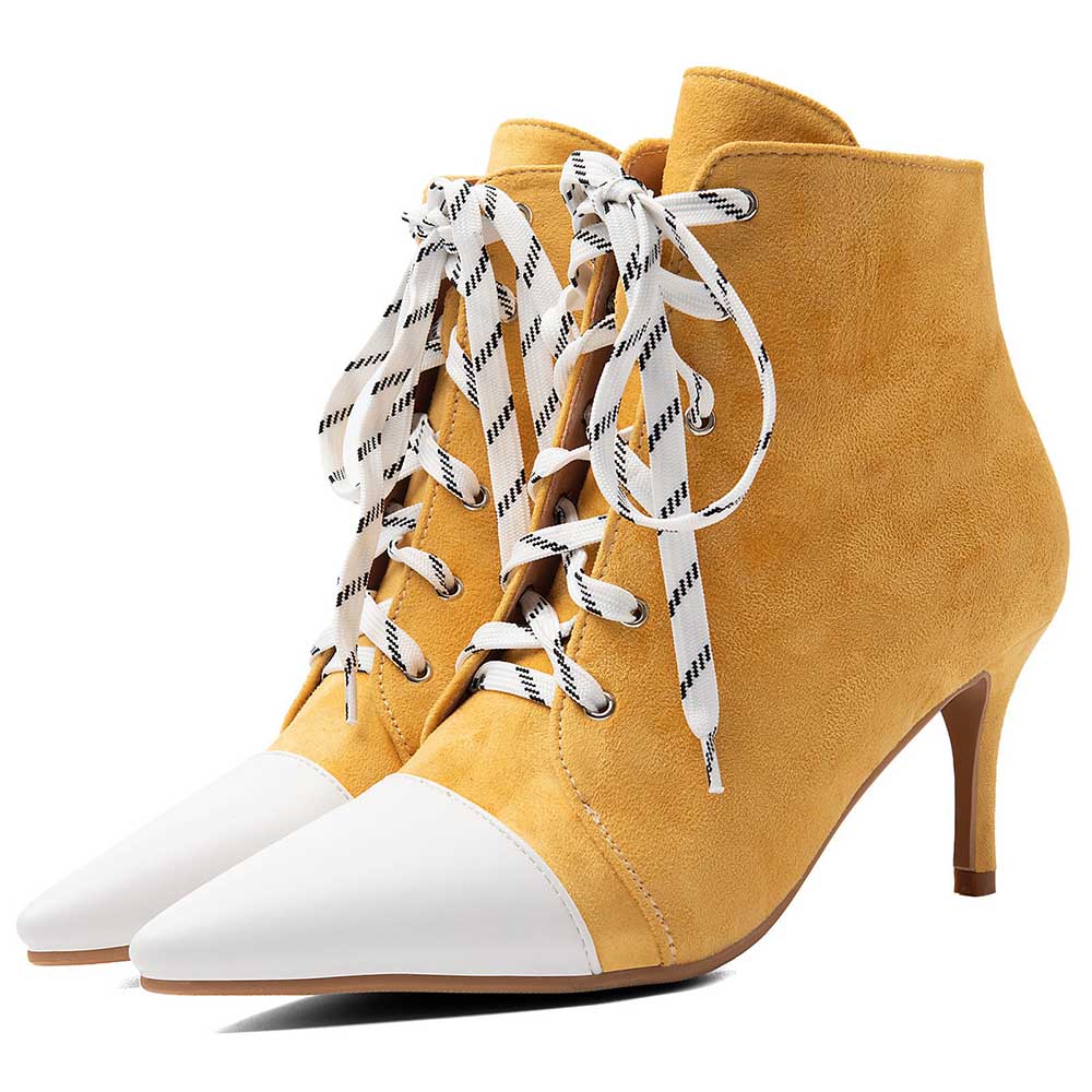 Suede Lace-Up Ankle Boots Pointed Toe Stiletto Heel - Styeenigma
