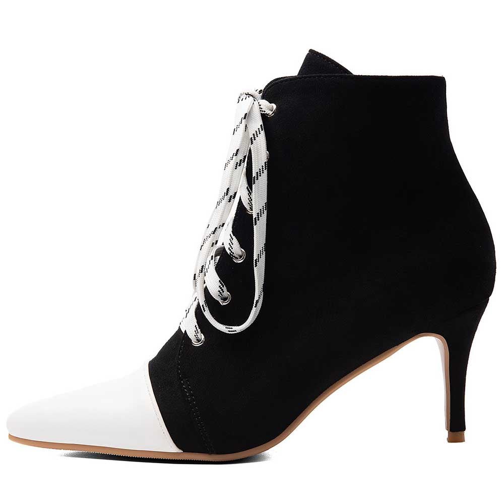 Suede Lace-Up Ankle Boots Pointed Toe Stiletto Heel - Styeenigma