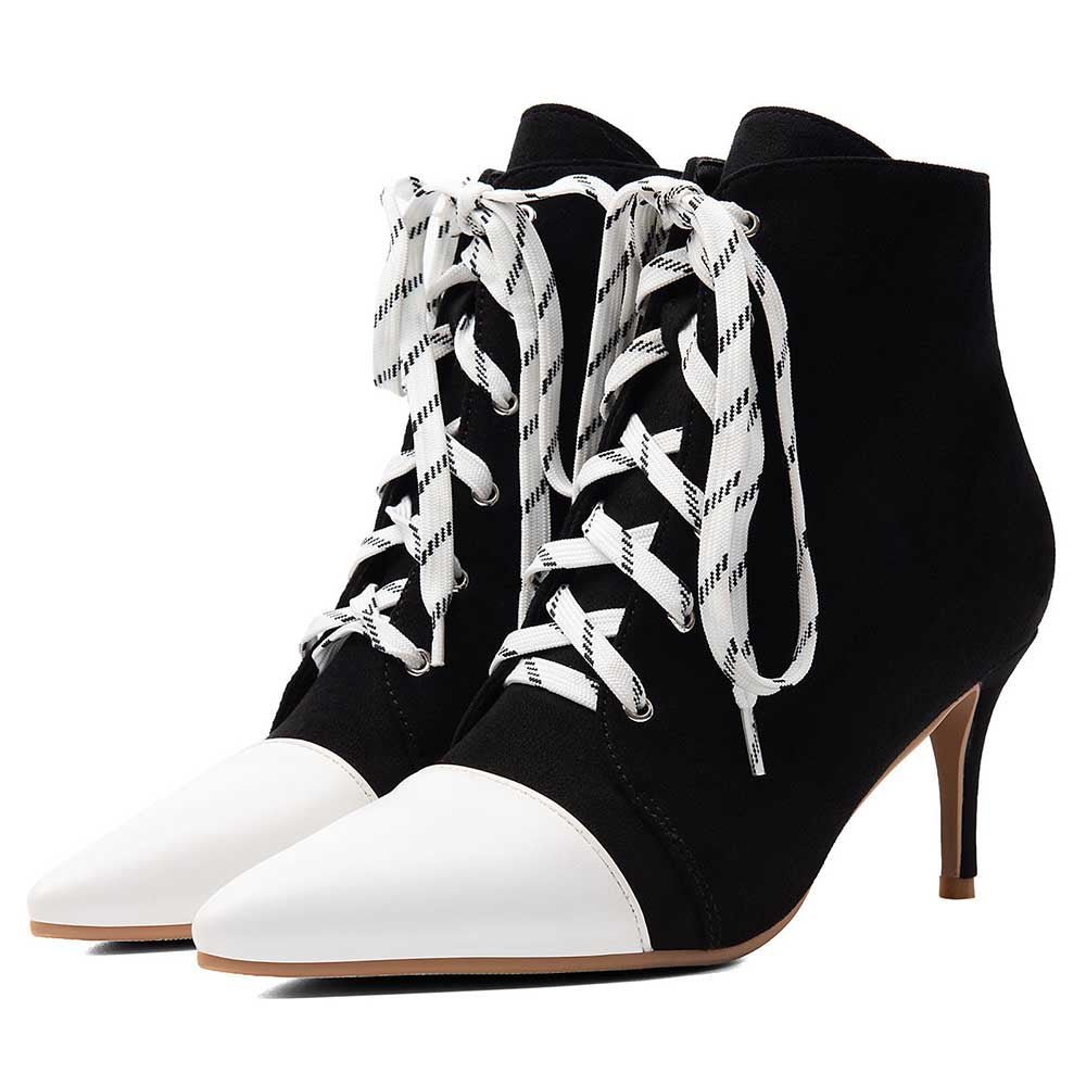 Suede Lace-Up Ankle Boots Pointed Toe Stiletto Heel - Styeenigma