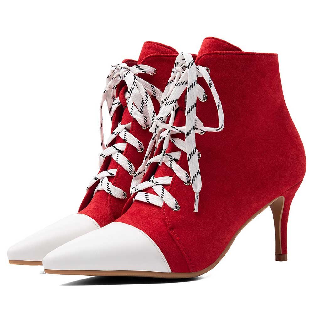Suede Lace-Up Ankle Boots Pointed Toe Stiletto Heel - Styeenigma