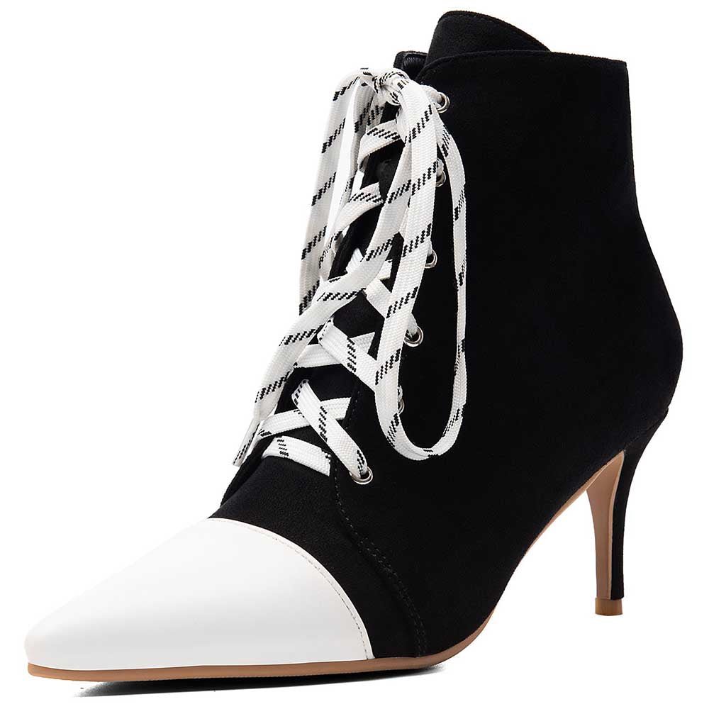 Suede Lace-Up Ankle Boots Pointed Toe Stiletto Heel - Styeenigma
