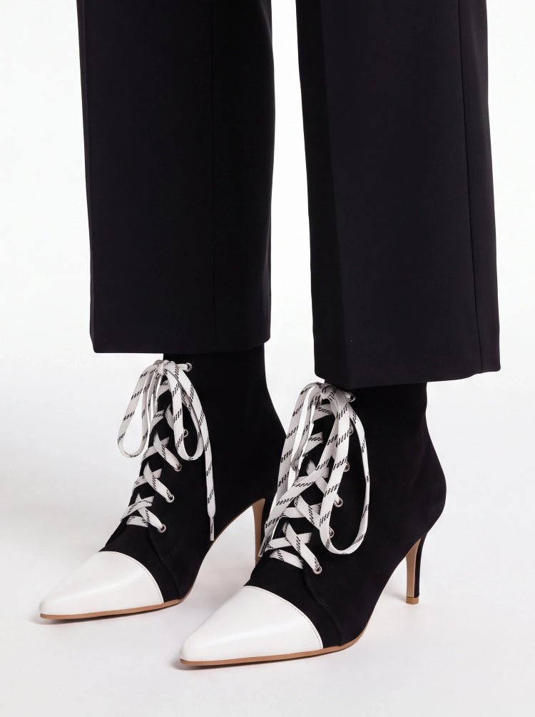 Suede Lace-Up Ankle Boots Pointed Toe Stiletto Heel - Styeenigma