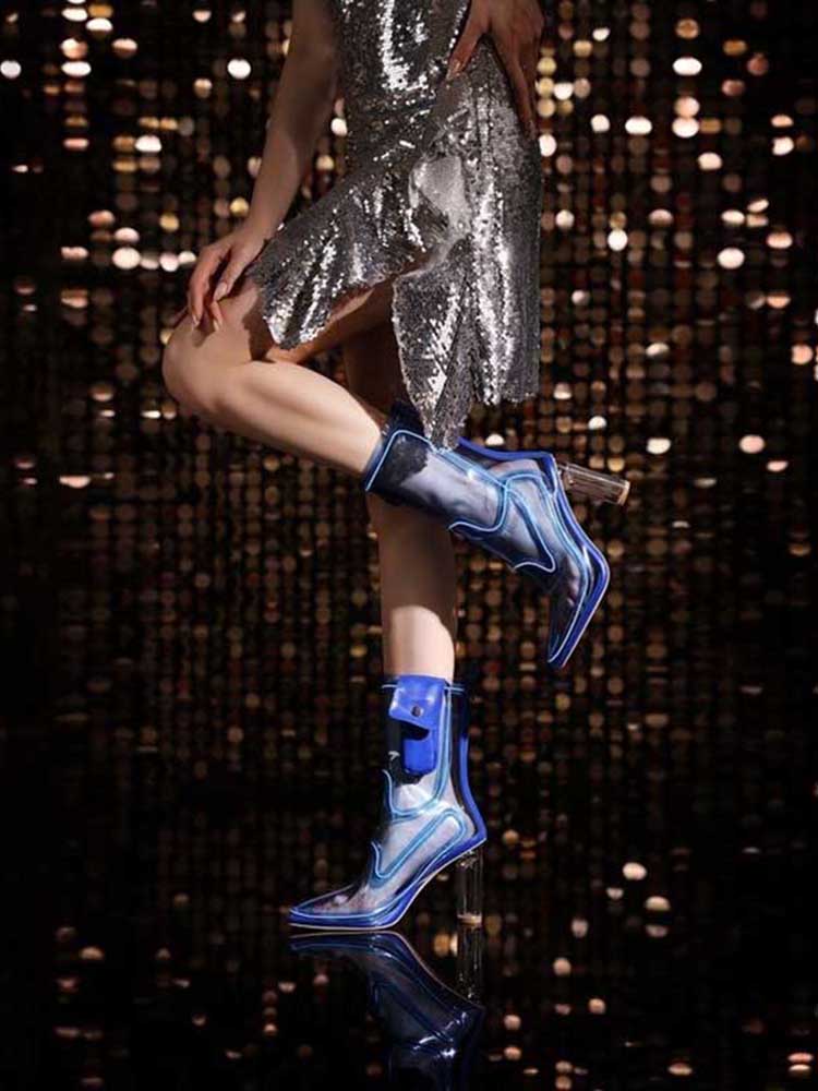 LED Light Up Cowboy Boots Transparent PVC Stiletto Heel Bootie | Neon Western - Styeenigma