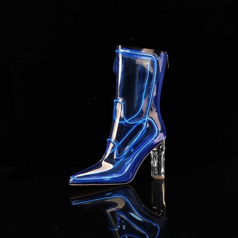 LED Light Up Cowboy Boots Transparent PVC Stiletto Heel Bootie | Neon Western - Styeenigma