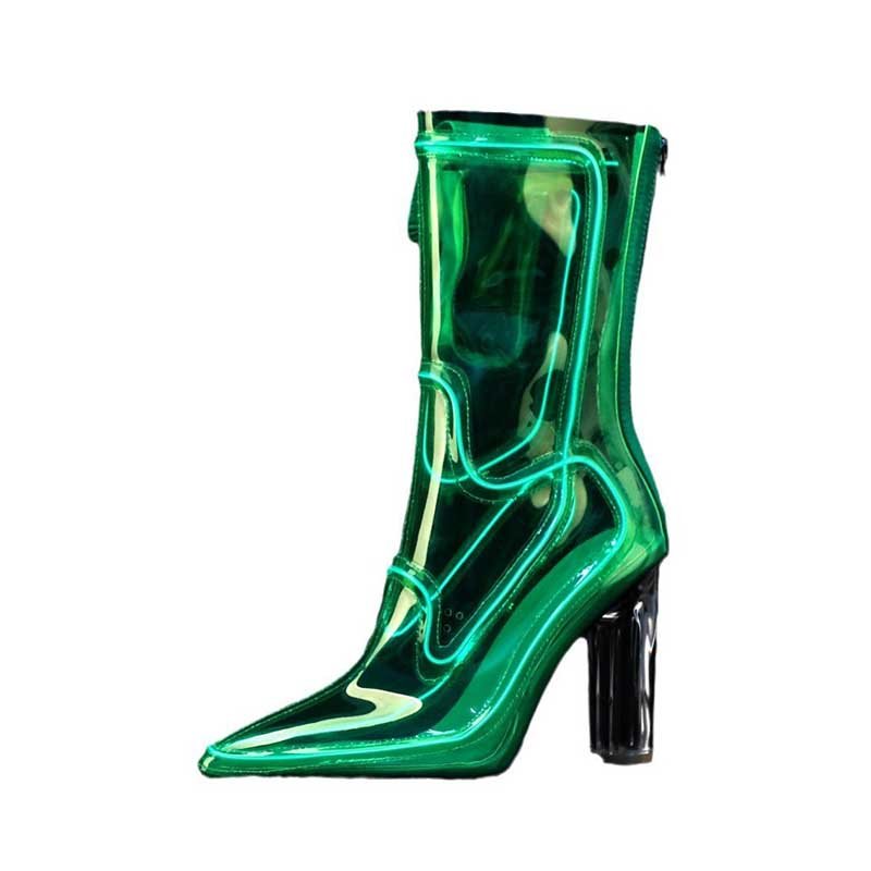 LED Light Up Cowboy Boots Transparent PVC Stiletto Heel Bootie | Neon Western - Styeenigma