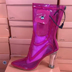 LED Light Up Cowboy Boots Transparent PVC Stiletto Heel Bootie | Neon Western - Styeenigma