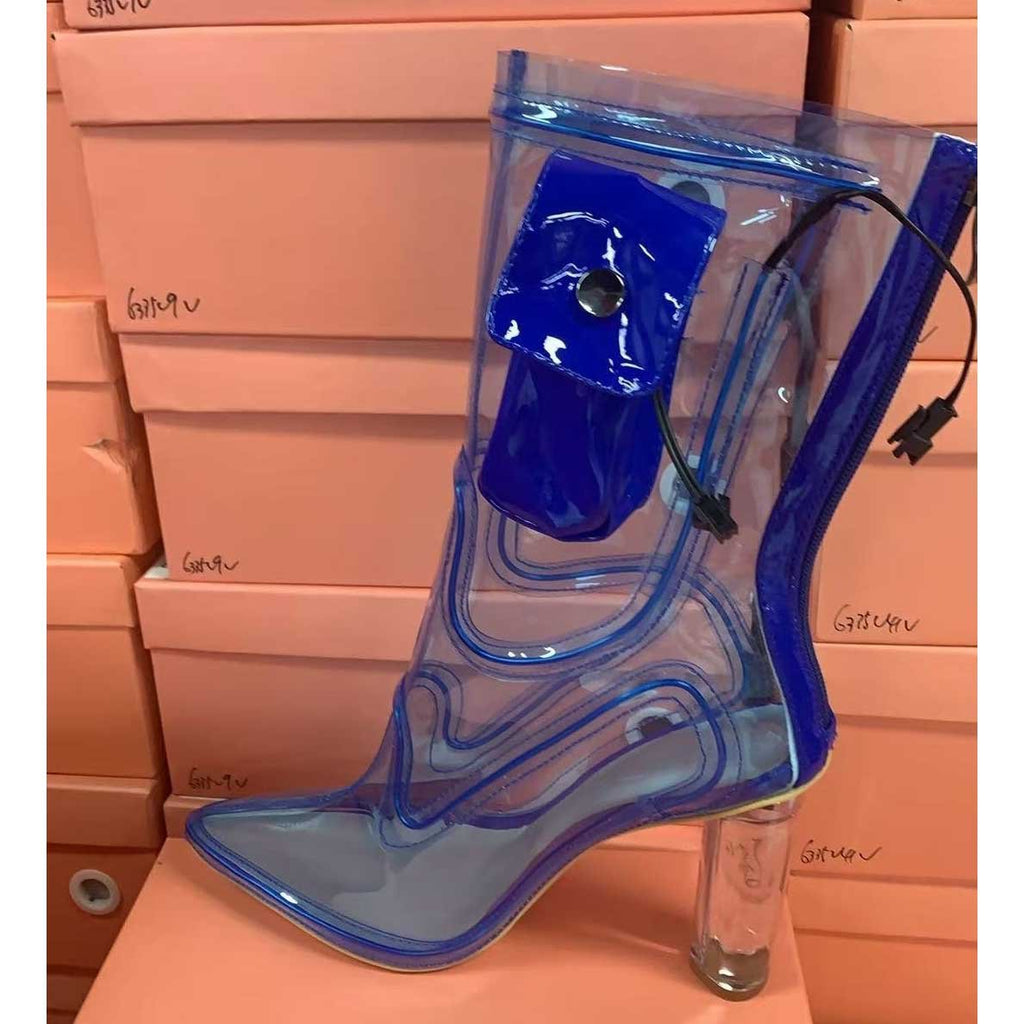 LED Light Up Cowboy Boots Transparent PVC Stiletto Heel Bootie | Neon Western - Styeenigma