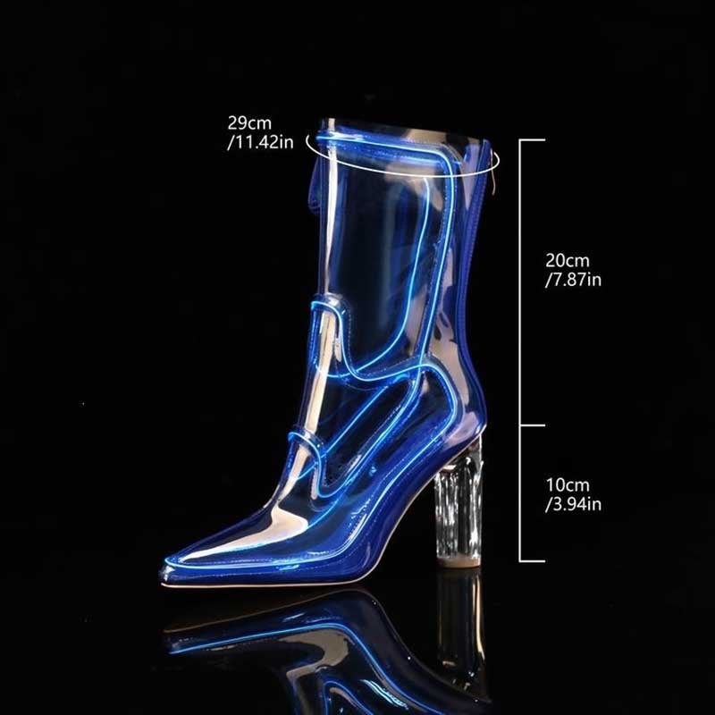 LED Light Up Cowboy Boots Transparent PVC Stiletto Heel Bootie | Neon Western - Styeenigma