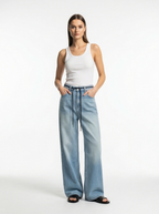 Oversized Wide-Leg Jeans – Light Blue Gradient, Drawstring Waist & Relaxed Fit