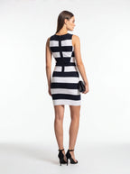 Black and White Striped Bodycon Dress - Women Sleeveless Crew Neck Summer Party Dress