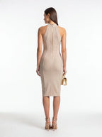 High Neck Bodycon Midi Dress – Sleeveless Perfect  for Cocktail, Date & Evening Wear