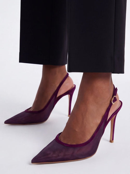 Black & Purple Red Mesh Slingback Heels Pointed Toe Stiletto - Styeenigma