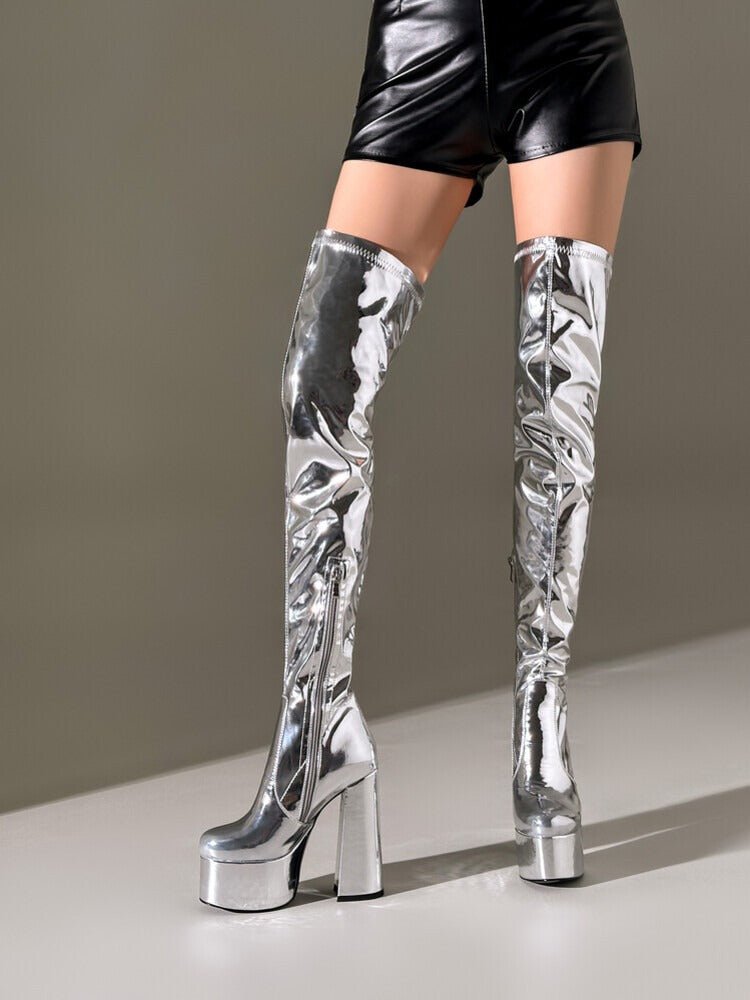 Women’s Platform Thigh High Boots Chunky Heel Over Knee Boots - Styeenigma