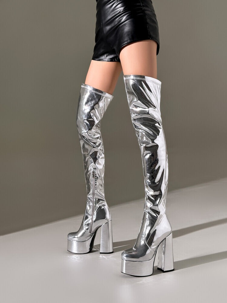 Women’s Platform Thigh High Boots Chunky Heel Over Knee Boots