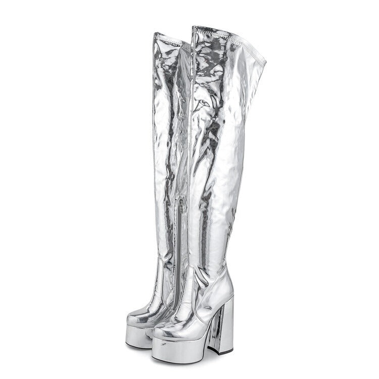 Women’s Platform Thigh High Boots Chunky Heel Over Knee Boots