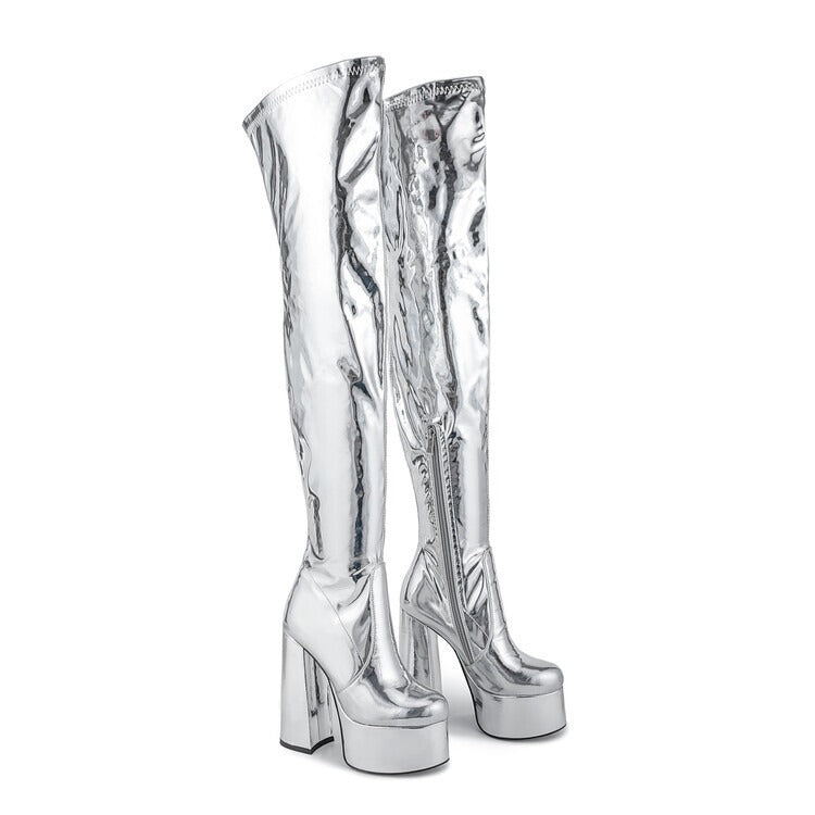 Women’s Platform Thigh High Boots Chunky Heel Over Knee Boots