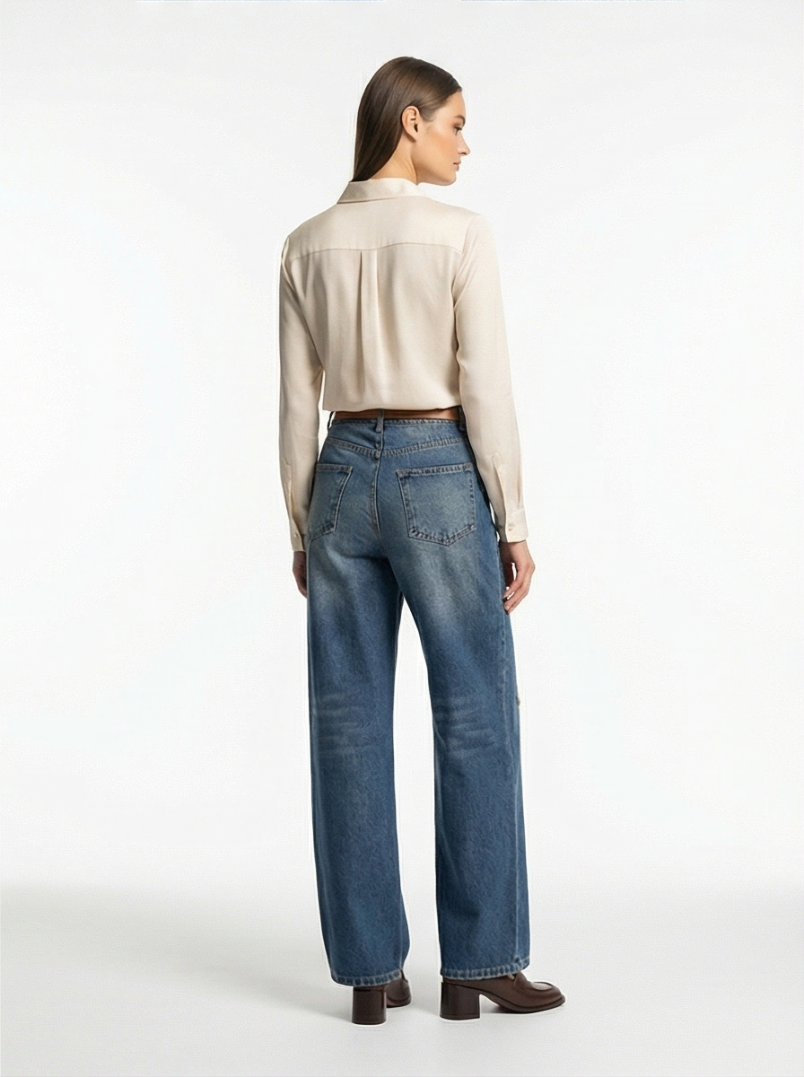 Vintage Wide-Leg Jeans for Women – Retro Loose Fit, Blue Denim Pants
