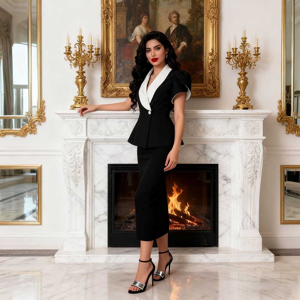 Sweet Style Women’s Two-Piece Set – V-Neck Top & Slimming Skirt Suit
