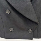 Double-Breasted Black Coat Wide Lapel Minimalist Style - Styeenigma