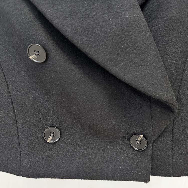 Double-Breasted Black Coat Wide Lapel Minimalist Style - Styeenigma
