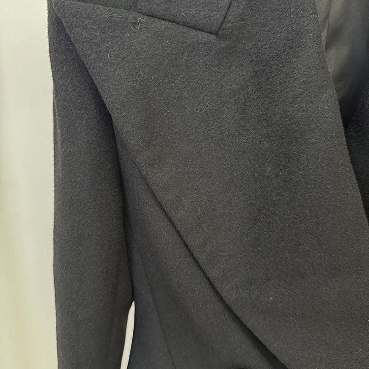 Double-Breasted Black Coat Wide Lapel Minimalist Style - Styeenigma