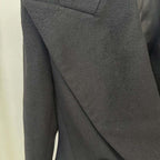 Double-Breasted Black Coat Wide Lapel Minimalist Style - Styeenigma