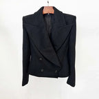 Double-Breasted Black Coat Wide Lapel Minimalist Style - Styeenigma