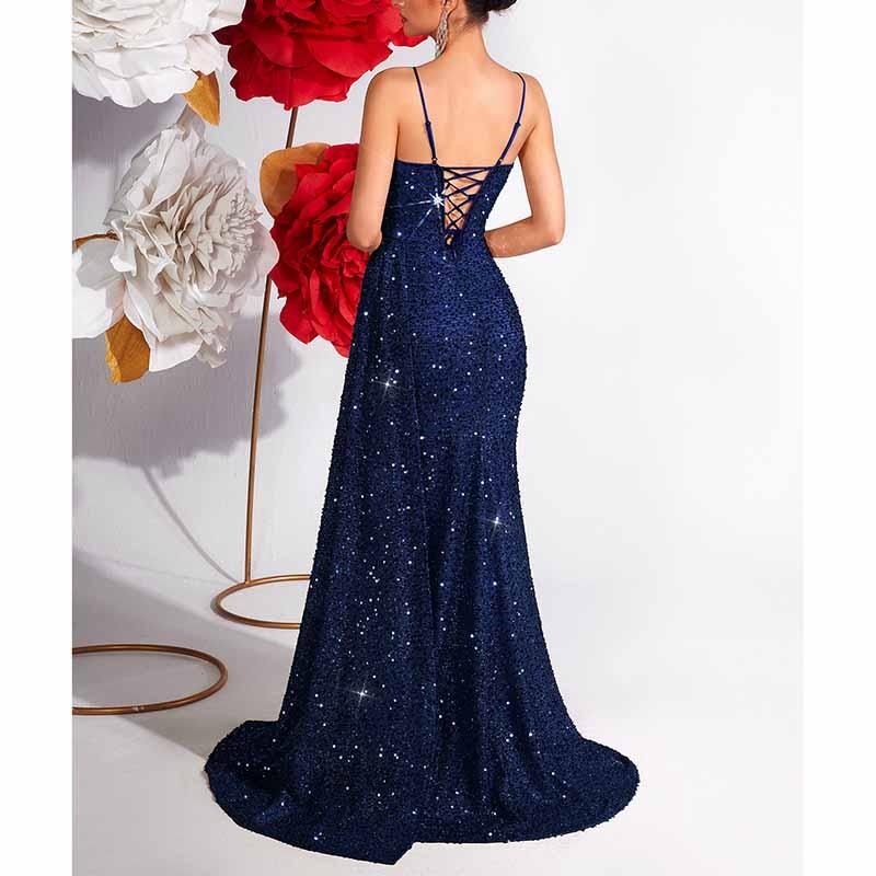 Sparkly One Shoulder Split Maxi Dress | Sequin Bodycon Gown - Styeenigma