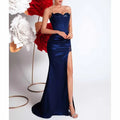 Navy Blue Corset Prom Dress | Sweetheart Split Formal Gown - Styeenigma