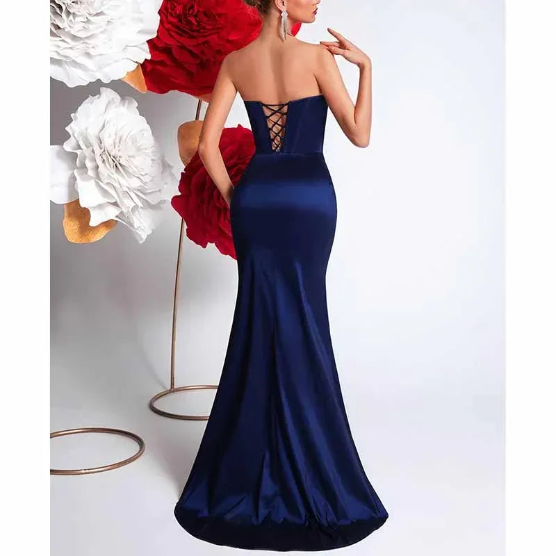 Navy Blue Corset Prom Dress | Sweetheart Split Formal Gown - Styeenigma