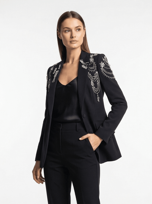 Beaded Crystal Blazer Evening Coat – Women’s Formal Cover-Up - Styeenigma