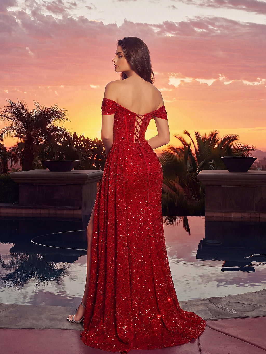 Sparkling Off-Shoulder Sequin Gown with High Slit – Formal Evening Dress for Proms, Galas & Weddings