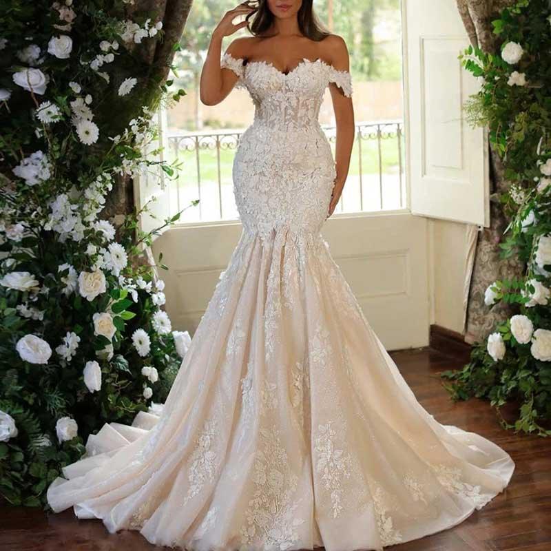 Off The Shoulder Mermaid Wedding Dress Sweetheart Neckline Bridal - Styeenigma