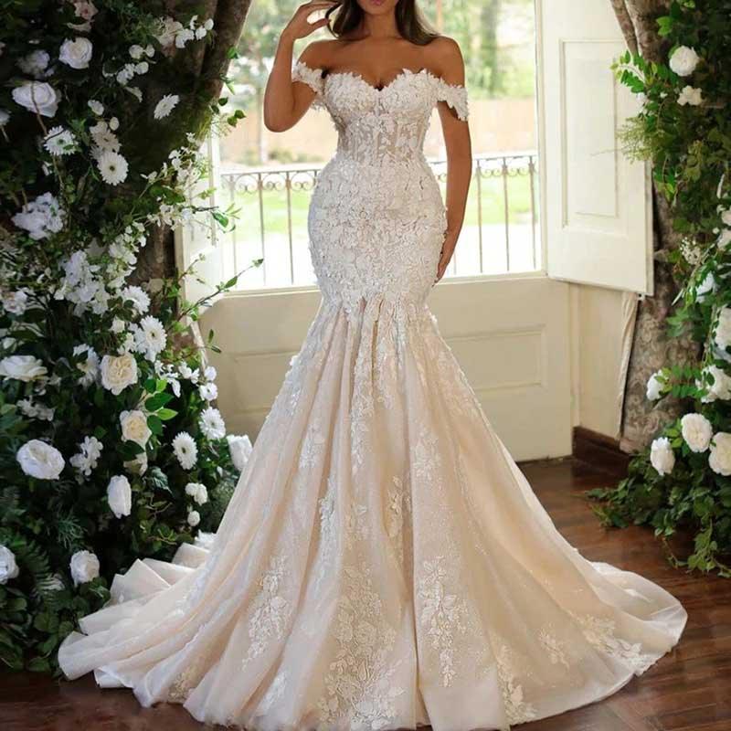 Off The Shoulder Mermaid Wedding Dress Sweetheart Neckline Bridal - Styeenigma